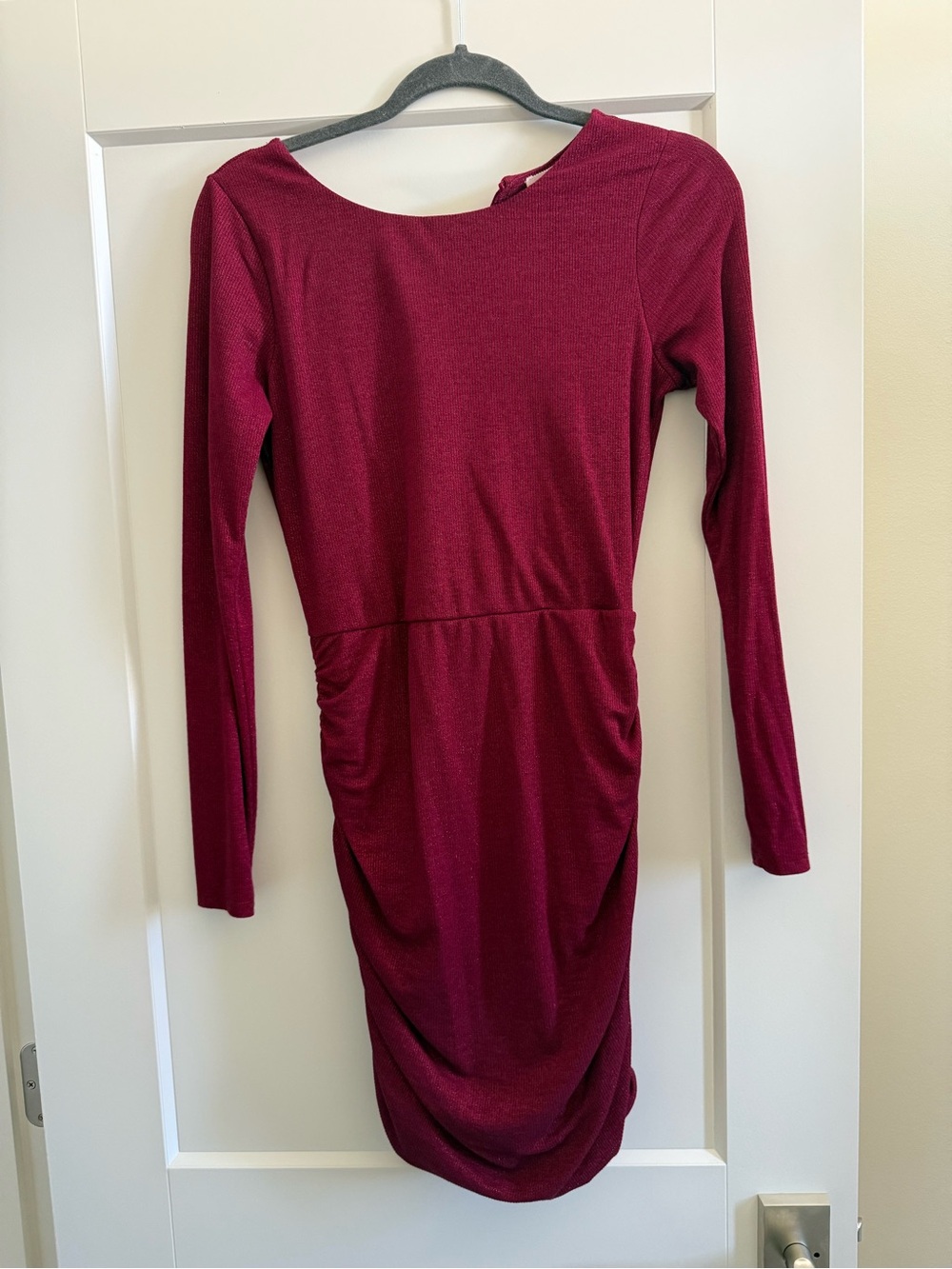 Long Sleeve Ruched Burgundy Women’s Mini Dress
